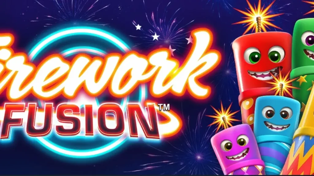 Tampilan visual slot Firework Fusion dengan latar belakang karnaval pantai saat senja