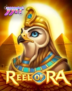 Tampilan visual slot Reel of Ra dengan latar belakang kuil Mesir kuno dan simbol-simbol emas.