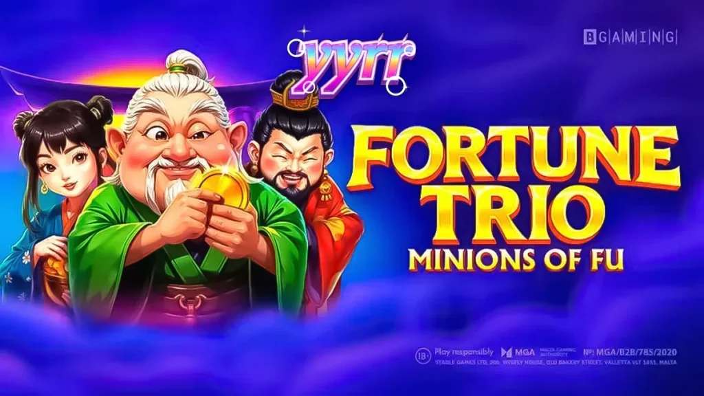 Tampilan visual slot Fortune Trio: Minions of Fu dengan karakter dan simbol keberuntungan Asia.